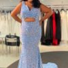 Homrain Plus Size Sparkly Mermaid Sequins Long Prom Dress | Blue Prom Dresses