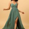 Homrain A Line Spaghetti Straps Eucalyptus Long Bridesmaid Dress With Split Front | Bridesmaid Dresses 2024