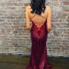 Homrain Spaghetti Straps Sheath Sequins Prom Dress With Appliques | Red Prom Dresses