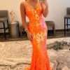 Homrain Sparkly Sequin Sweetheart Lace-Up Back Long Prom Dress | Orange Prom Dresses