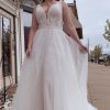 Homrain A-Line Tulle Long Plus Size Wedding Dress With Beading | Lace Wedding Dresses