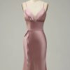 Homrain Spaghetti Straps Satin Wedding Guest Dress | Bridesmaid Dresses