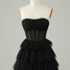 Homrain A Line Strapless Open Back Corset Homecoming Dress | Black Hoco Dresses