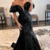 Homrain Sparkly Sequin Off The Shoulder Long Prom Dress | Black Prom Dresses