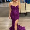 Homrain Sheath Sweetheart Sequins Floor Length Prom Dress With Split Front | Purple Prom Dresses