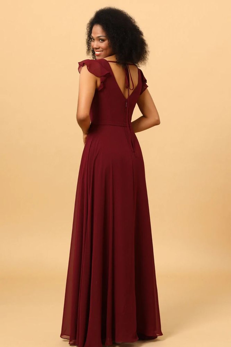 Homrain Chiffon Burgundy Bridesmaid Dress With Slit | Wedding Guest Dresses