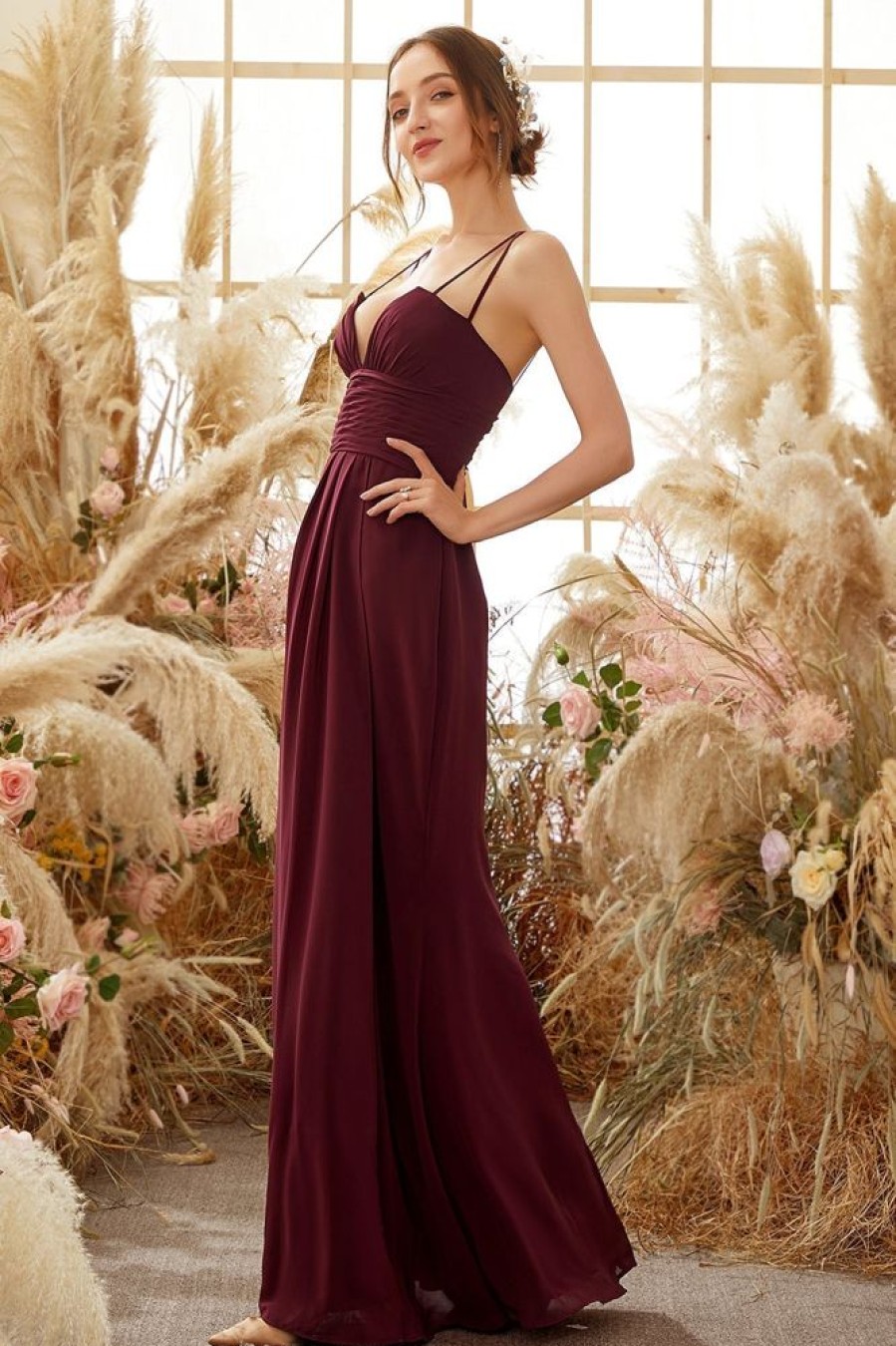 Homrain Chiffon Bridesmaid Dress | Burgundy Bridesmaid Dress