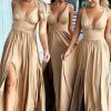 Homrain A-Line Ruched Long Bridesmaid Dress With Slit | Wedding Guest Dresses