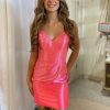 Homrain Sparkly Beaded Spaghetti Straps Tight Short Homecoming Dress | Pink Hoco Dresses