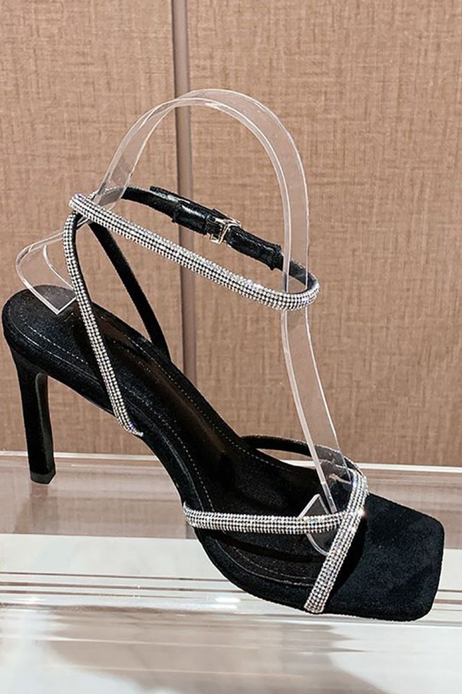 Homrain Rhinestone Open Toe Pump Heel Sandal | Shoes