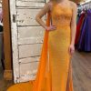 Homrain Sparkly Corset One Shoulder Long Prom Dress With Deatchable Train | Orange Prom Dresses