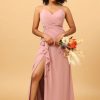 Homrain A Line Spaghetti Straps Long Bridesmaid Dress With Split Front | Wedding Guest Dresses