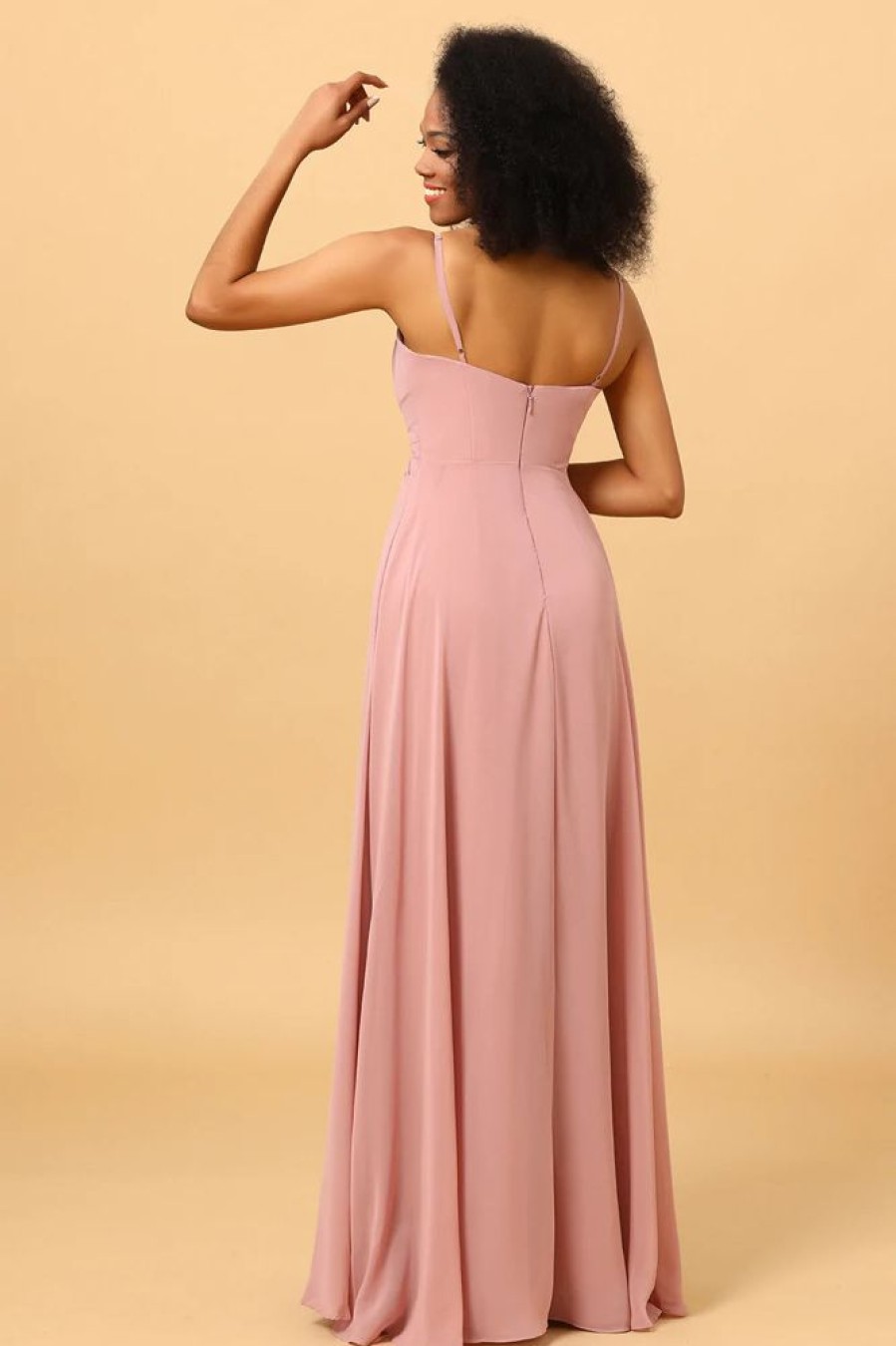 Homrain A Line Spaghetti Straps Long Bridesmaid Dress With Split Front | Wedding Guest Dresses