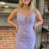 Homrain Sparkly Purple Beaded Lace-Up Back Tight Short Homecoming Dress | Purple Hoco Dresses