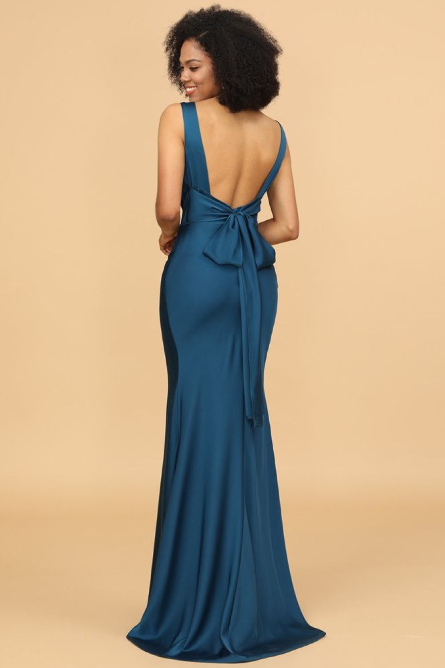 Homrain Satin Mermaid Bridesmaid Dress | Dusty Blue Bridesmaid Dress