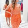 Homrain Sparkly One Shoulder Sequins Tight Homecoming Dress With Feathers | Orange Hoco Dresses