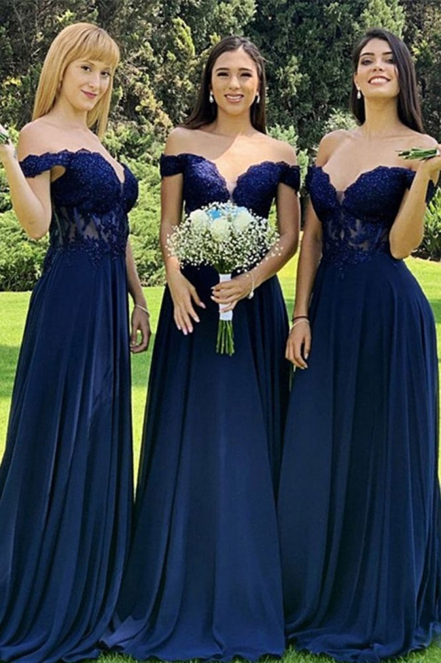 Homrain A-Line Corset Long Chiffon Bridesmaid Dress With Lace | Boho Bridesmaid Dresses