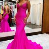 Homrain Hot Pink Sequined Spaghetti Straps Prom Dress | Hot Pink Prom Dresses