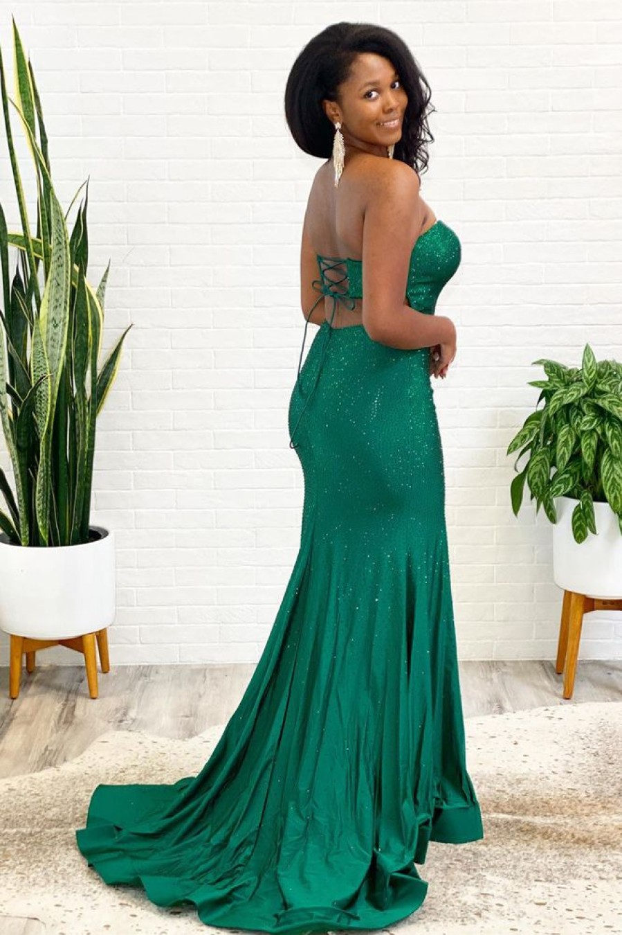 Homrain Sparkly Dark Sequins Mermaid Long Prom Dress | Green Prom Dresses