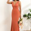 Homrain V-Neck Mermaid Bridesmaid Dress | Burnt Orange Bridesmaid Dress