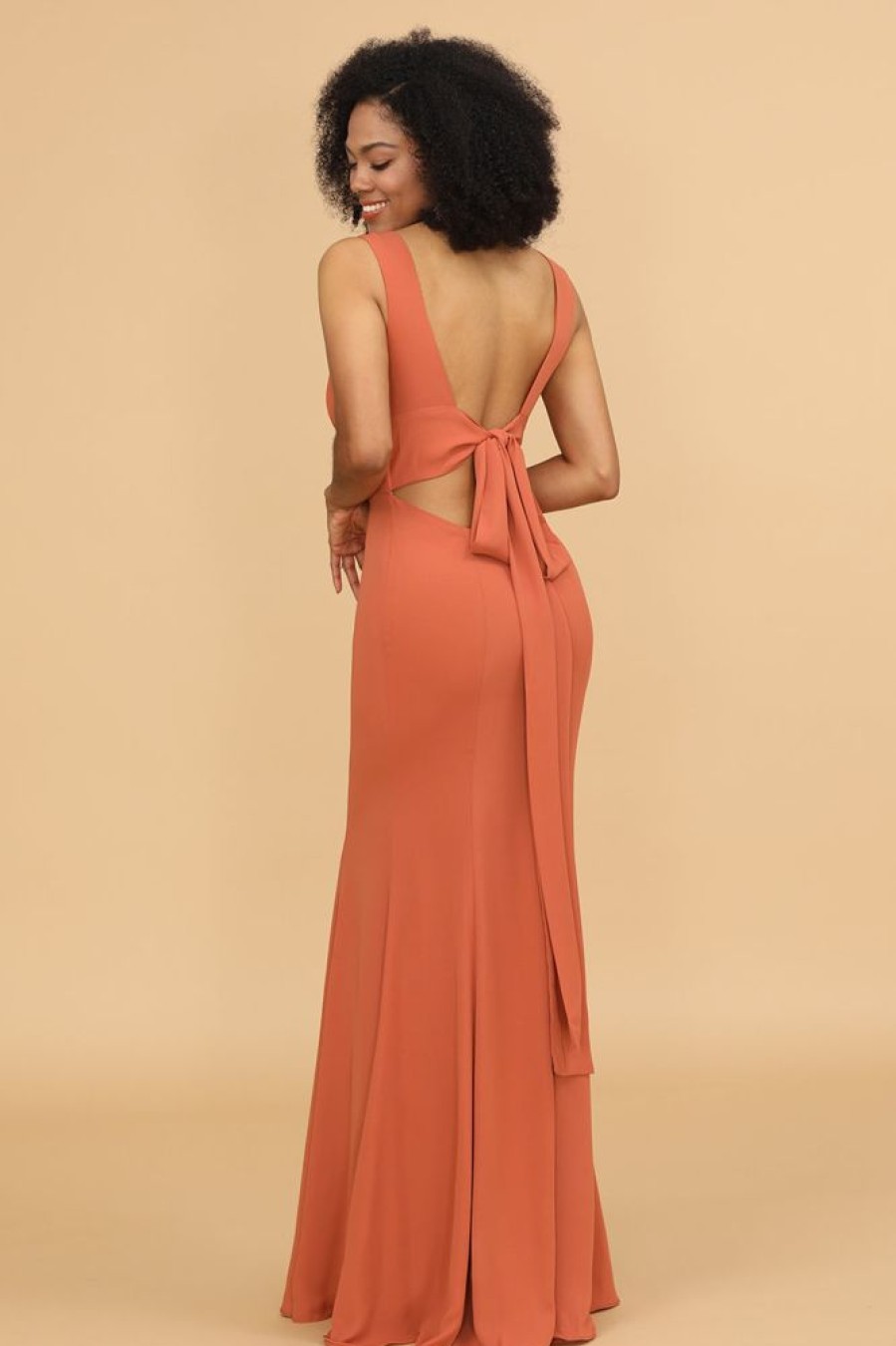 Homrain V-Neck Mermaid Bridesmaid Dress | Burnt Orange Bridesmaid Dress