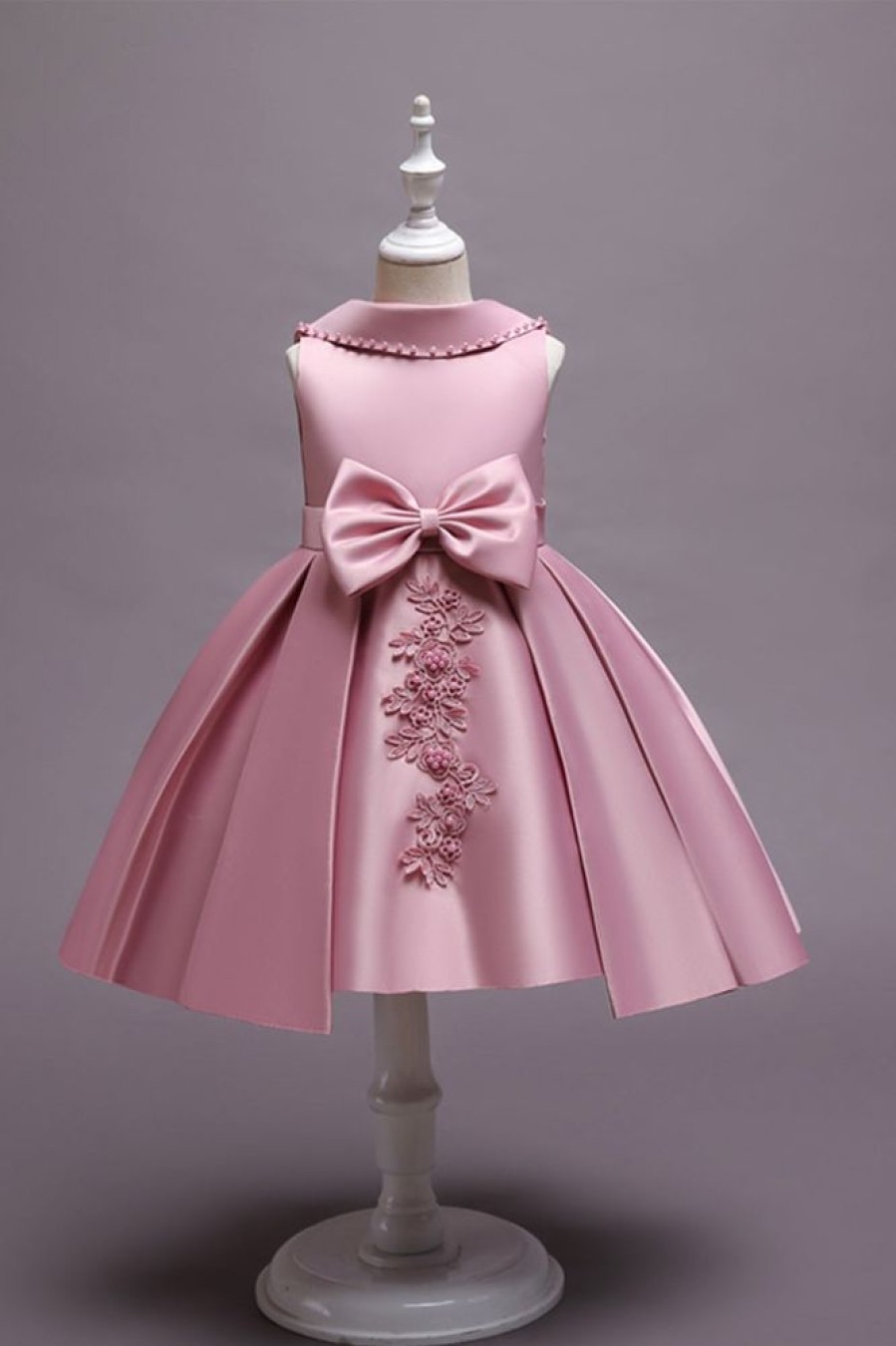 Homrain Satin Beaded Flower Girl Dress With Bow | Flower Girl Dresses