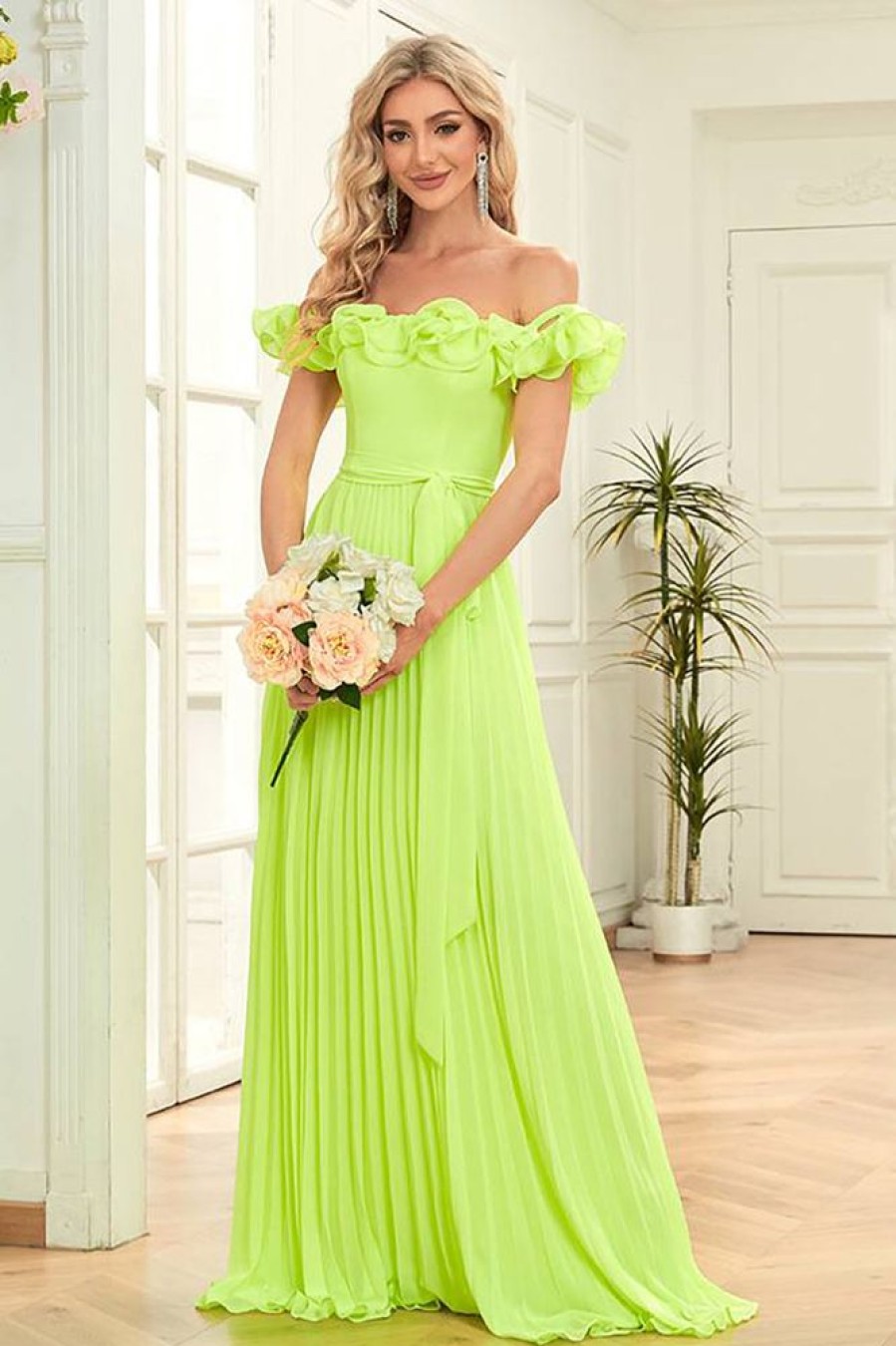 Homrain Sheath Off The Shoulder Long Prom Dress | Green Prom Dresses