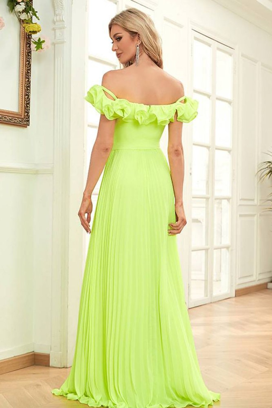 Homrain Sheath Off The Shoulder Long Prom Dress | Green Prom Dresses