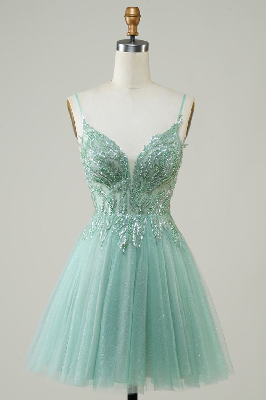 Homrain A Line Cute Homecoming Dress With Beaded | Green Hoco Dresses