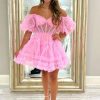 Homrain Corset A-Line Short Homecoming Dress | Hot Pink Hoco Dresses