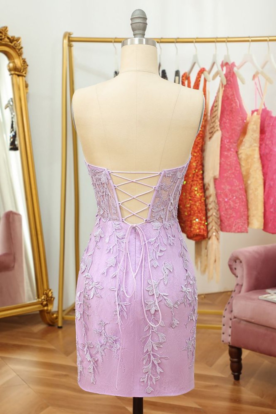 Homrain Lace Tight Short Hoco Dress | Purple Hoco Dresses