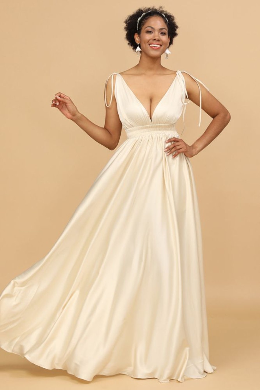 Homrain Deep V-Neck Backless Long Bridesmaid Dress | Bridesmaid Dress Under 100