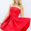 Homrain Strapless A-Line Satin Short Homecoming Dress With Bowknot | Red Hoco Dresses