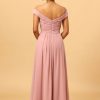 Homrain Ruffles Chiffon Pink Bridesmaid Dress With Slit | Dusty Rose Bridesmaid Dress