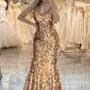 Homrain Sparkly Beaded Sequins Mermaid Long Prom Dress With Slit | Gold Prom Dresses