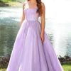 Homrain A Line Spaghetti Straps Light Long Prom Dress | Purple Prom Dresses