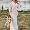 Homrain Lace Cold Shoulder Mermaid Cape Sleeve Boho Wedding Dress | Mermaid Wedding Dresses