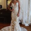 Homrain Illusion Boat Neck Mermaid Long Lace Wedding Dress | Mermaid Wedding Dresses