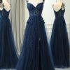 Homrain A Line Spaghetti Straps Long Corset Prom Dress With Appliques | Wedding Guest Dresses