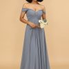 Homrain Off The Shoulder Chiffon Bridesmaid Dress | Dusty Blue Bridesmaid Dress