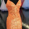 Homrain Sparkly Sequined Tight Short Homecoming Dress | Orange Hoco Dresses