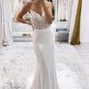 Homrain Mermaid Sweep Train Boho Long Mermaid Wedding Dress With Lace | Lace Wedding Dresses