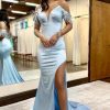 Homrain Sparkly Sequins Mermaid Long Prom Dress With Feathers | Blue Prom Dresses