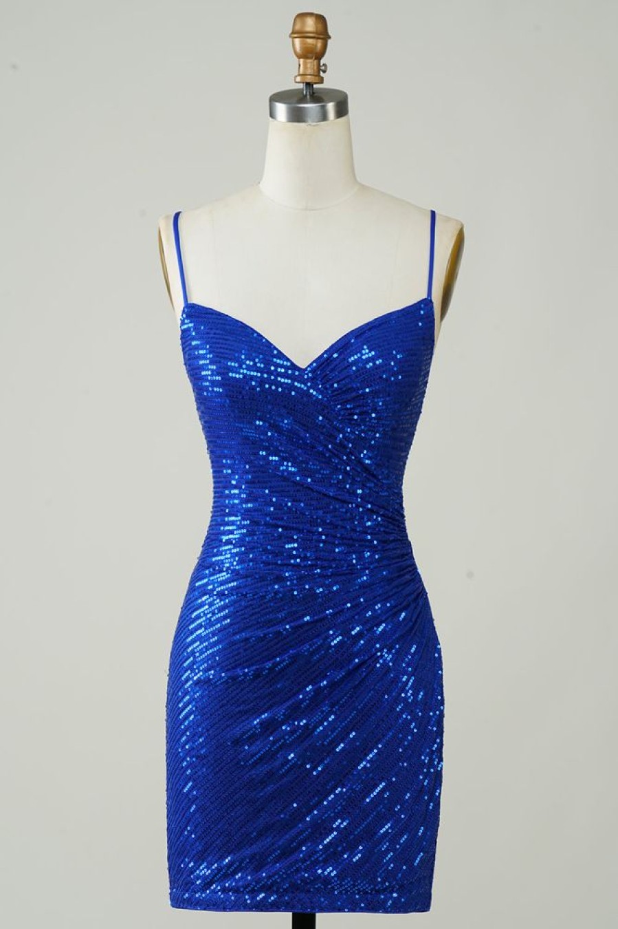 Homrain Sparkly Bodycon Spaghetti Straps Sequins Short Homecoming Dress | Blue Hoco Dresses