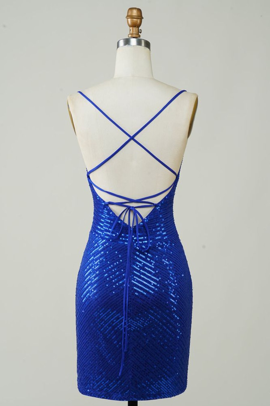 Homrain Sparkly Bodycon Spaghetti Straps Sequins Short Homecoming Dress | Blue Hoco Dresses