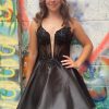 Homrain Glitter A-Line Satin Short Homecoming Dress With Appliques | Black Hoco Dresses