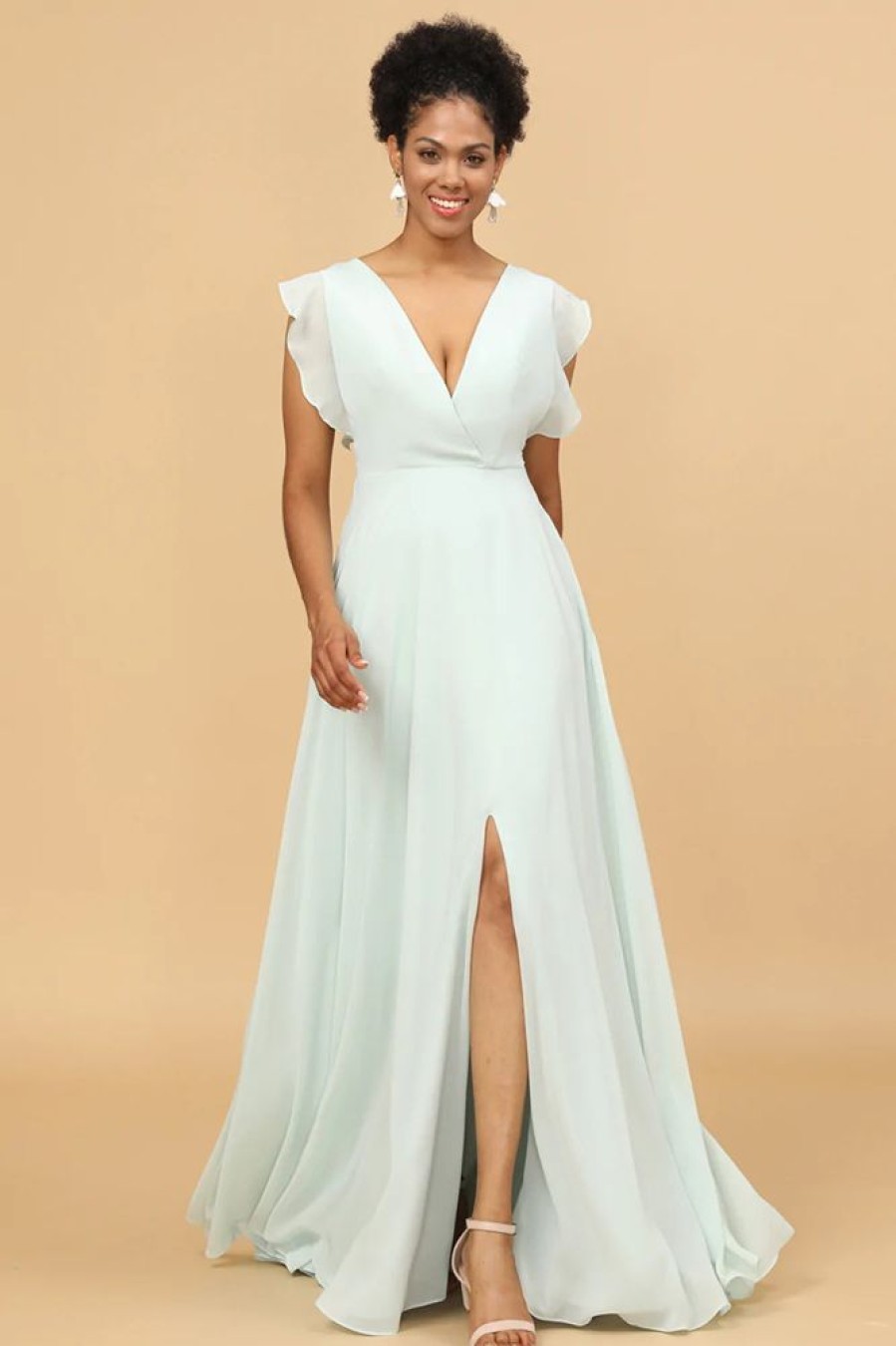 Homrain Chiffon V-Neck Bridesmaid Dress | Sage Green Bridesmaid Dress