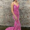 Homrain Mermaid Spaghetti Straps Hot Pink Backless Long Prom Dress | Hot Pink Prom Dresses