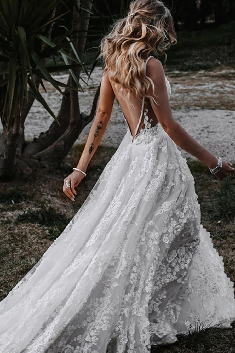 Homrain Boho A-Line Wedding Dress With Appliques | Beach Wedding Dresses