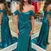 Homrain Sparkly Turquiose Corset Long Sequins Prom Dress With Slit | Blue Prom Dresses